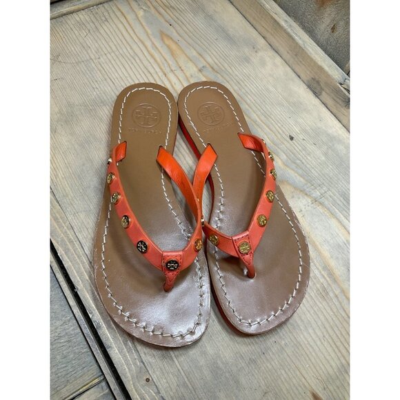 Tory Burch Shoes - TORY Burch Sandals Womens US6 6.5 Orange Suede Thong Flip Flops Slip On Casual F